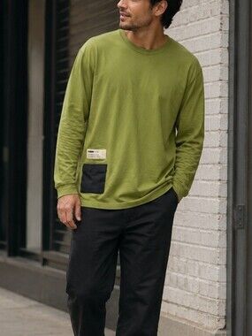 FWD Men's Olive Long Sleeve Performance Shirt Pocket Tee XL Stretch